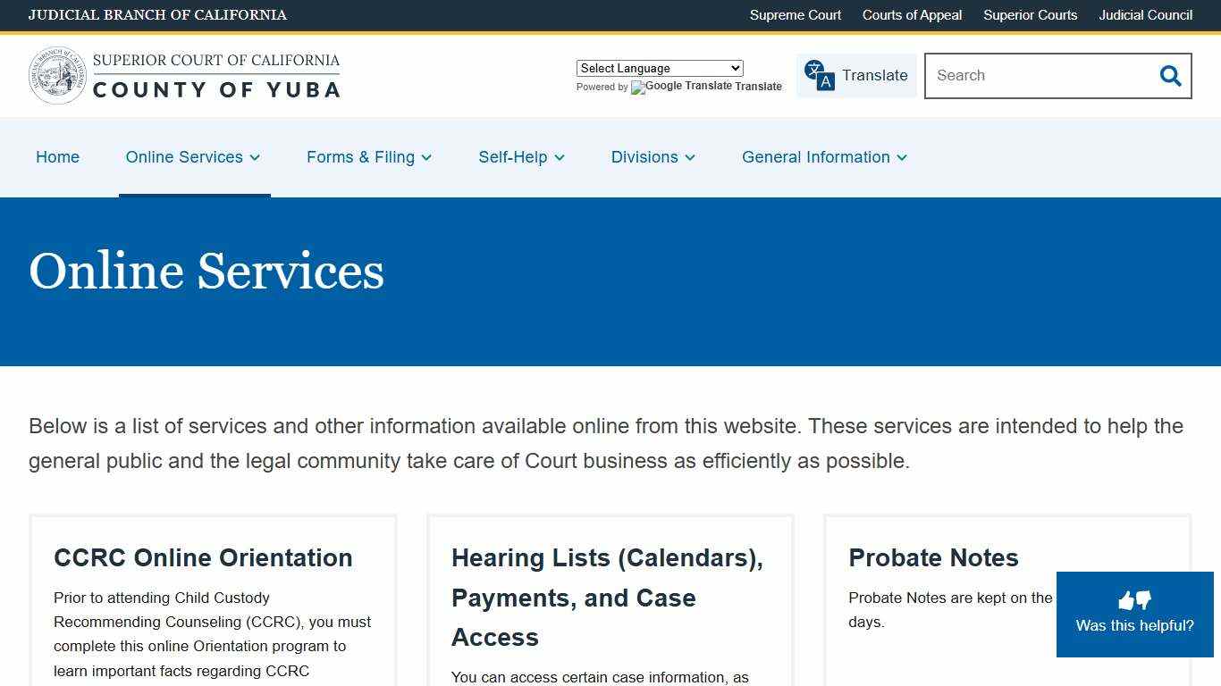 Online Services Superior Court of California County of Yuba